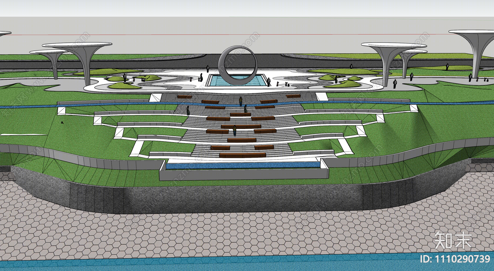 现代台阶景观SU模型下载【ID:1110290739】