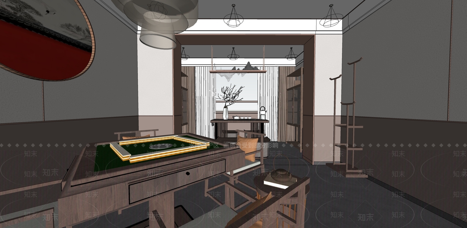 新中式棋牌室SU模型下载【ID:1110369912】