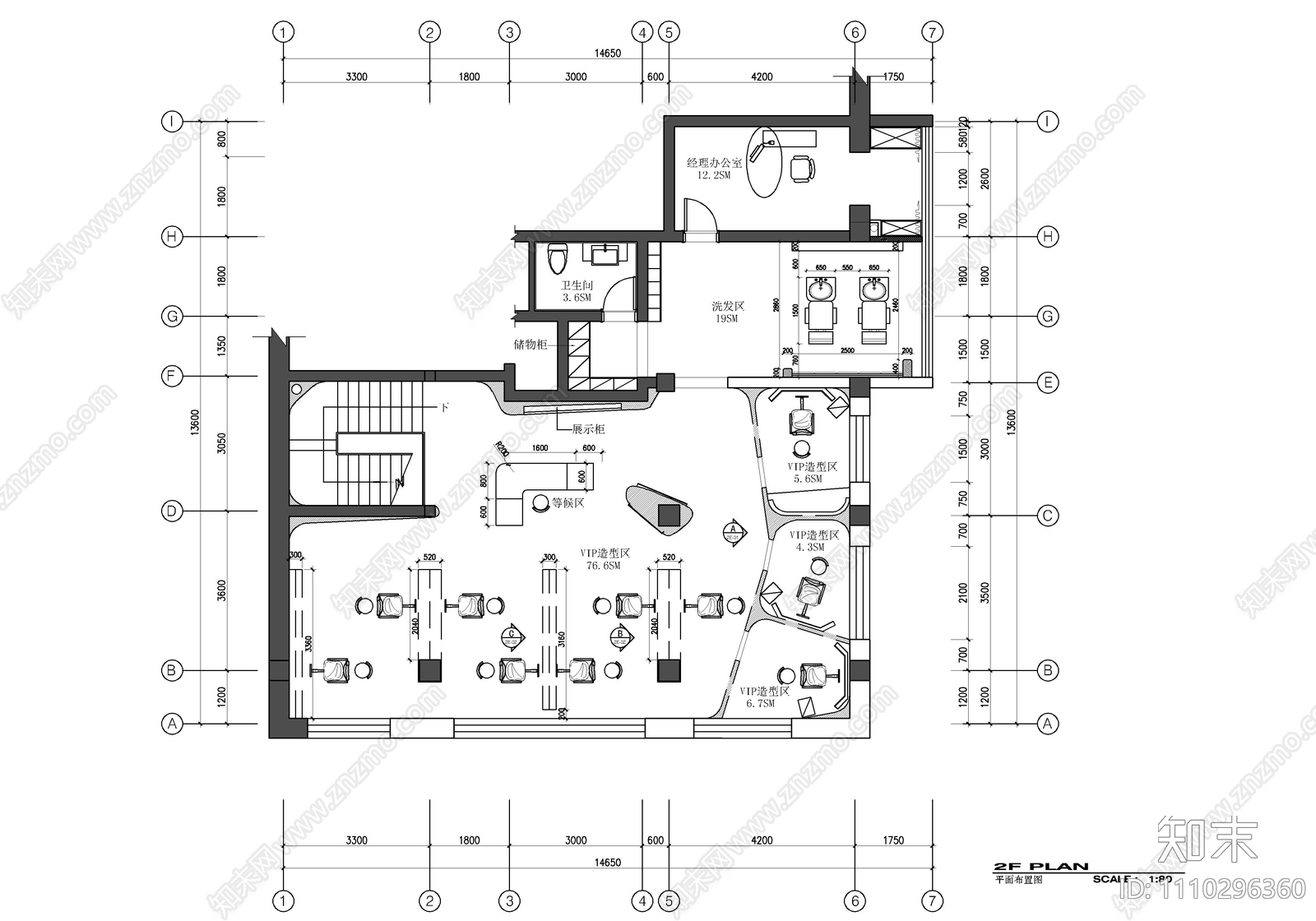 450㎡理发店理发沙龙CAD施工图施工图下载【ID:1110296360】