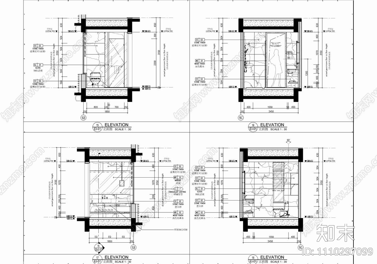 160㎡大平层私宅CAD施工图cad施工图下载【ID:1110297099】