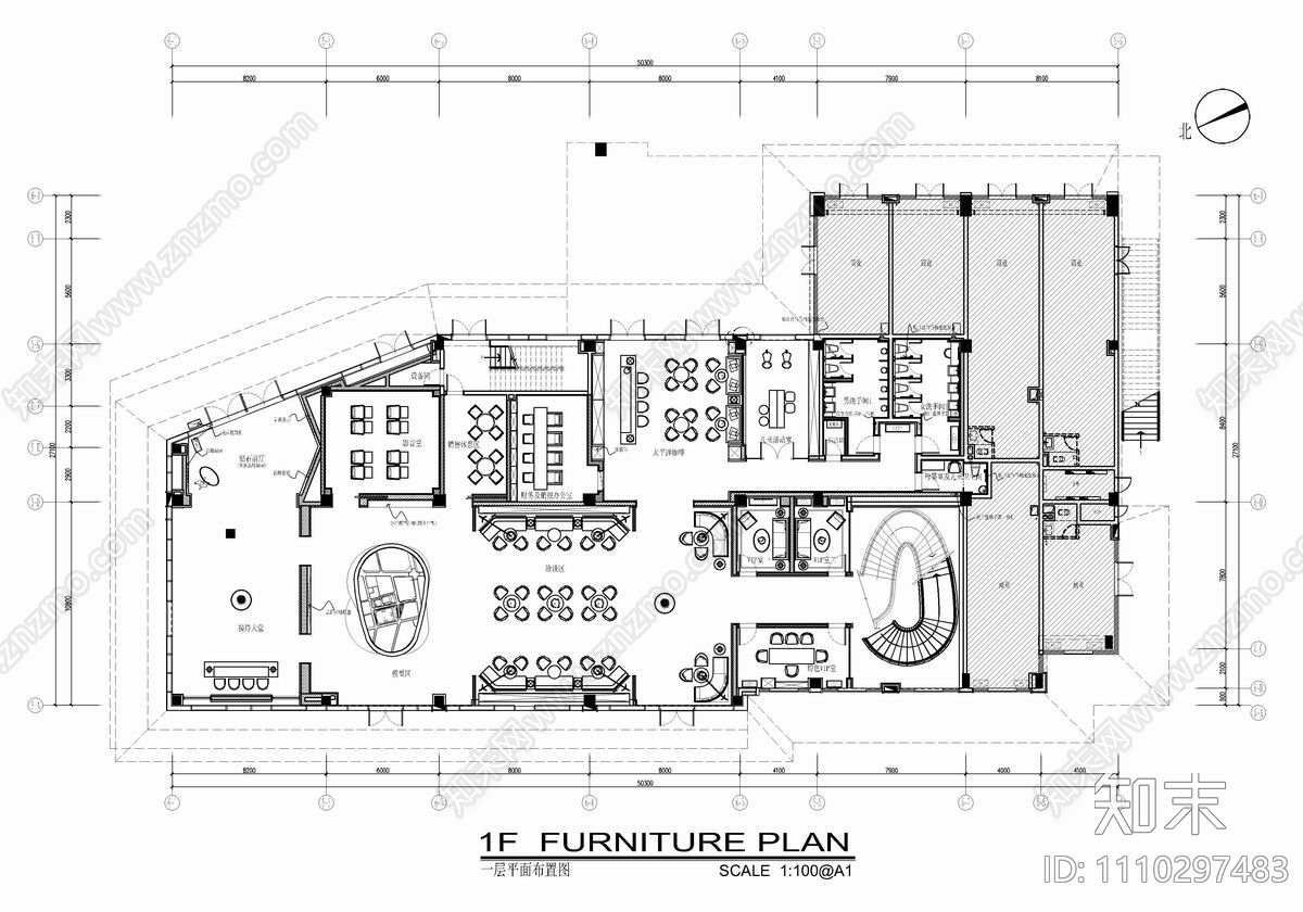 1500㎡销售中心售楼处CAD详细施工图施工图下载【ID:1110297483】
