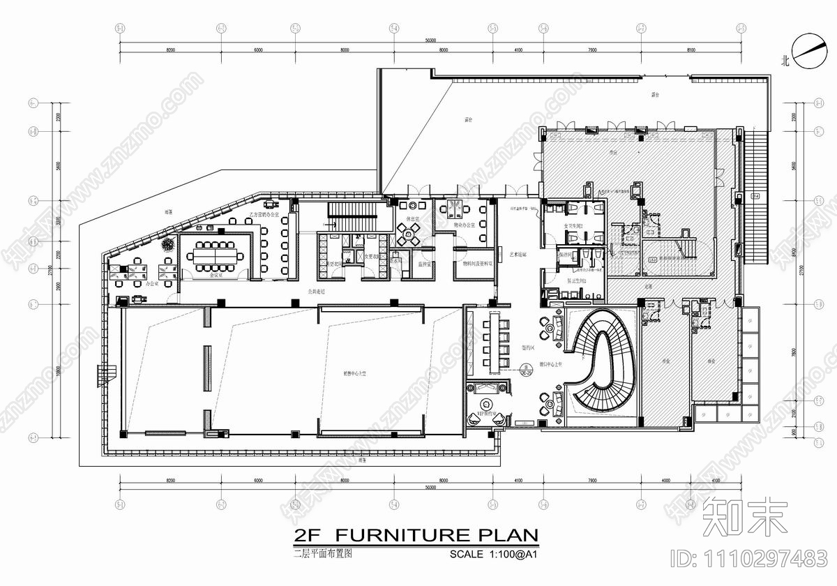 1500㎡销售中心售楼处CAD详细施工图cad施工图下载【ID:1110297483】