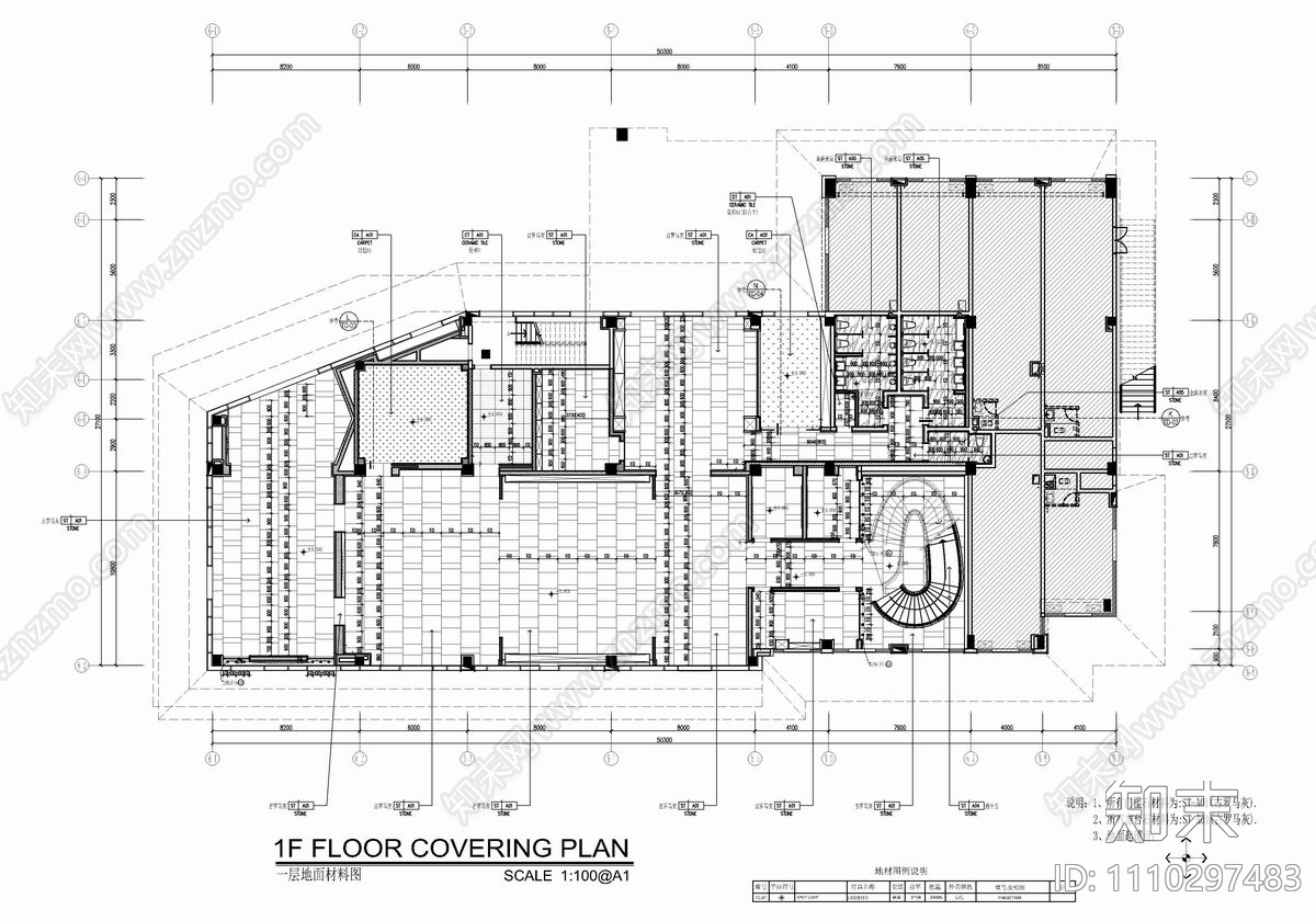 1500㎡销售中心售楼处CAD详细施工图cad施工图下载【ID:1110297483】
