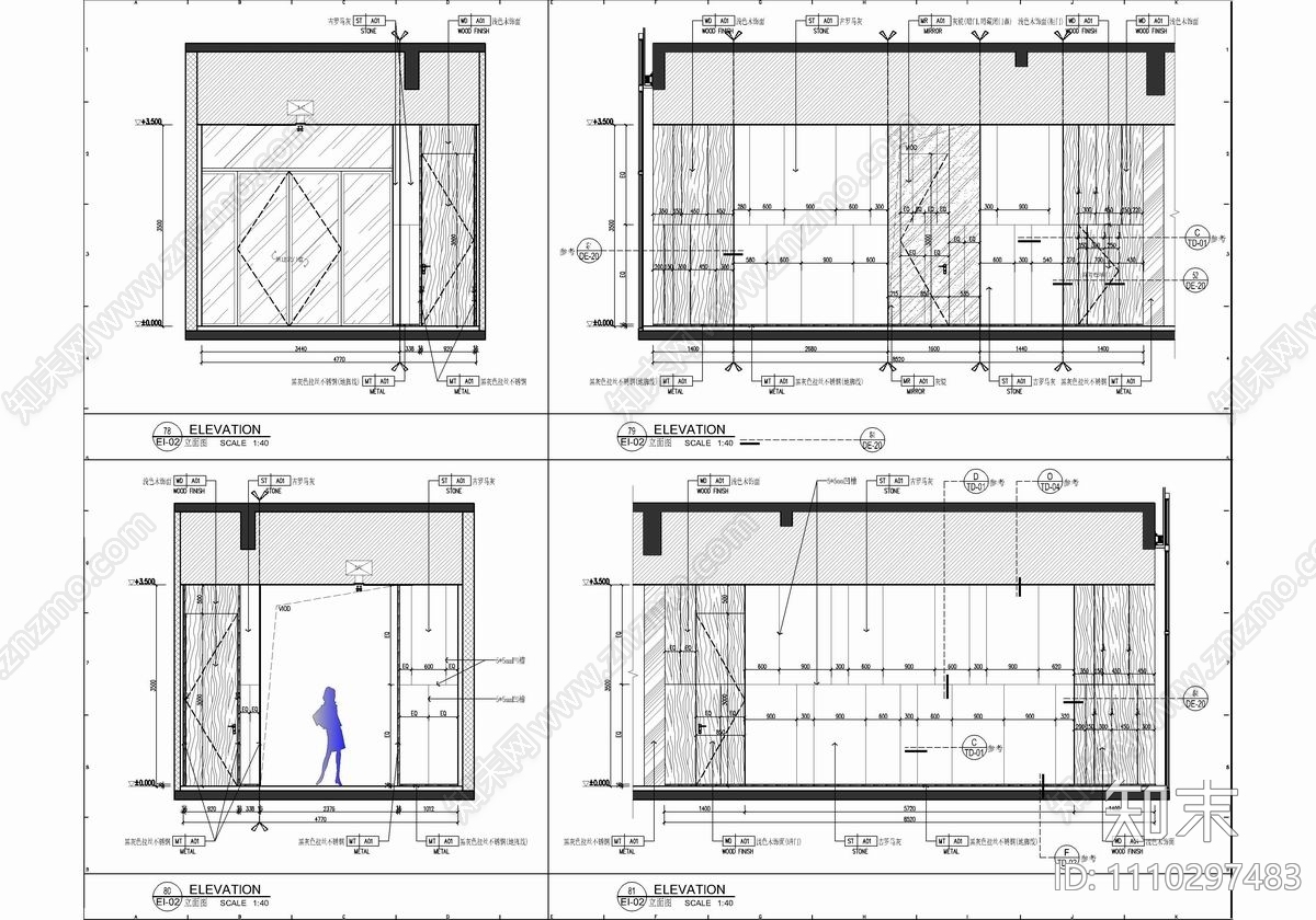1500㎡销售中心售楼处CAD详细施工图cad施工图下载【ID:1110297483】