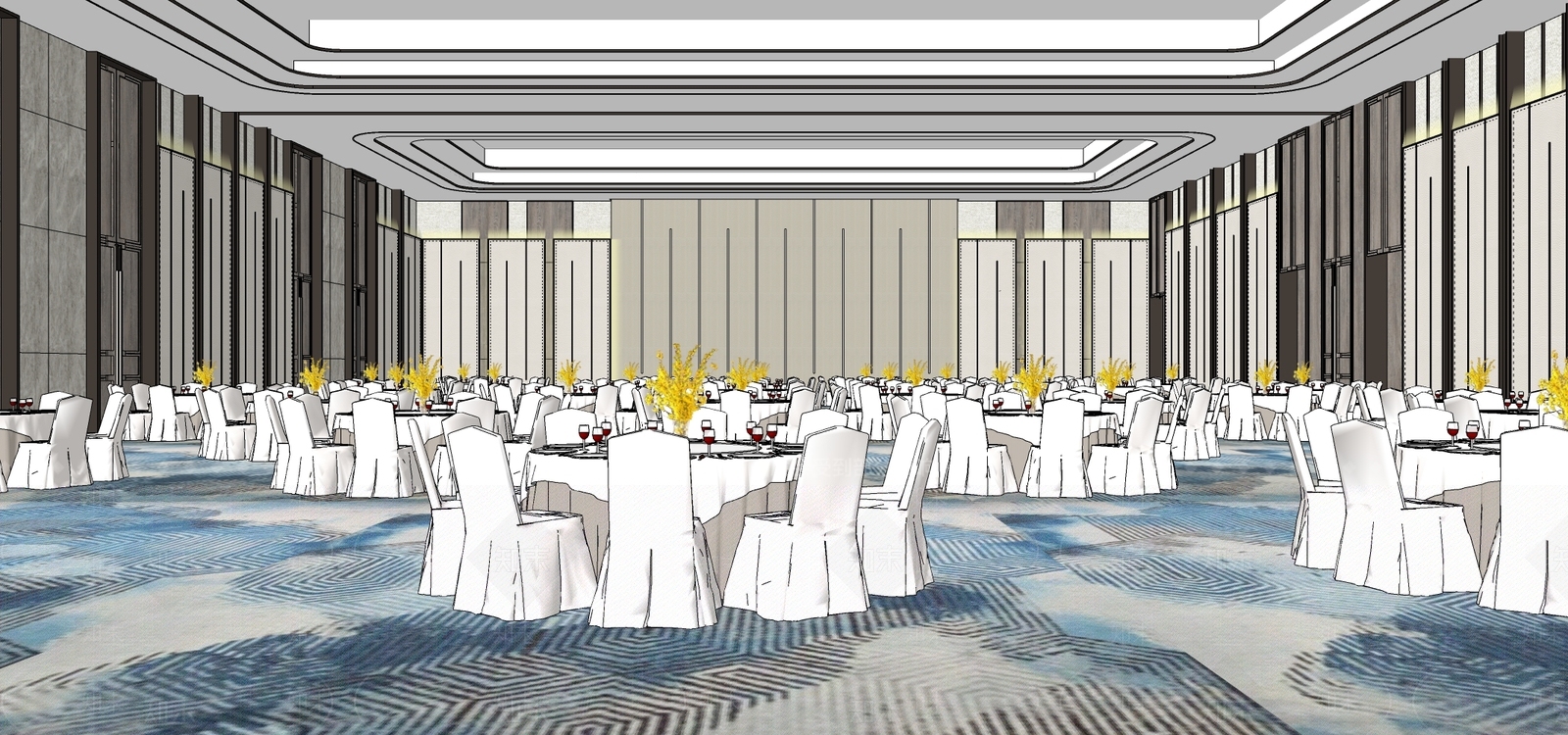 现代酒店宴会厅SU模型下载【ID:1110307995】