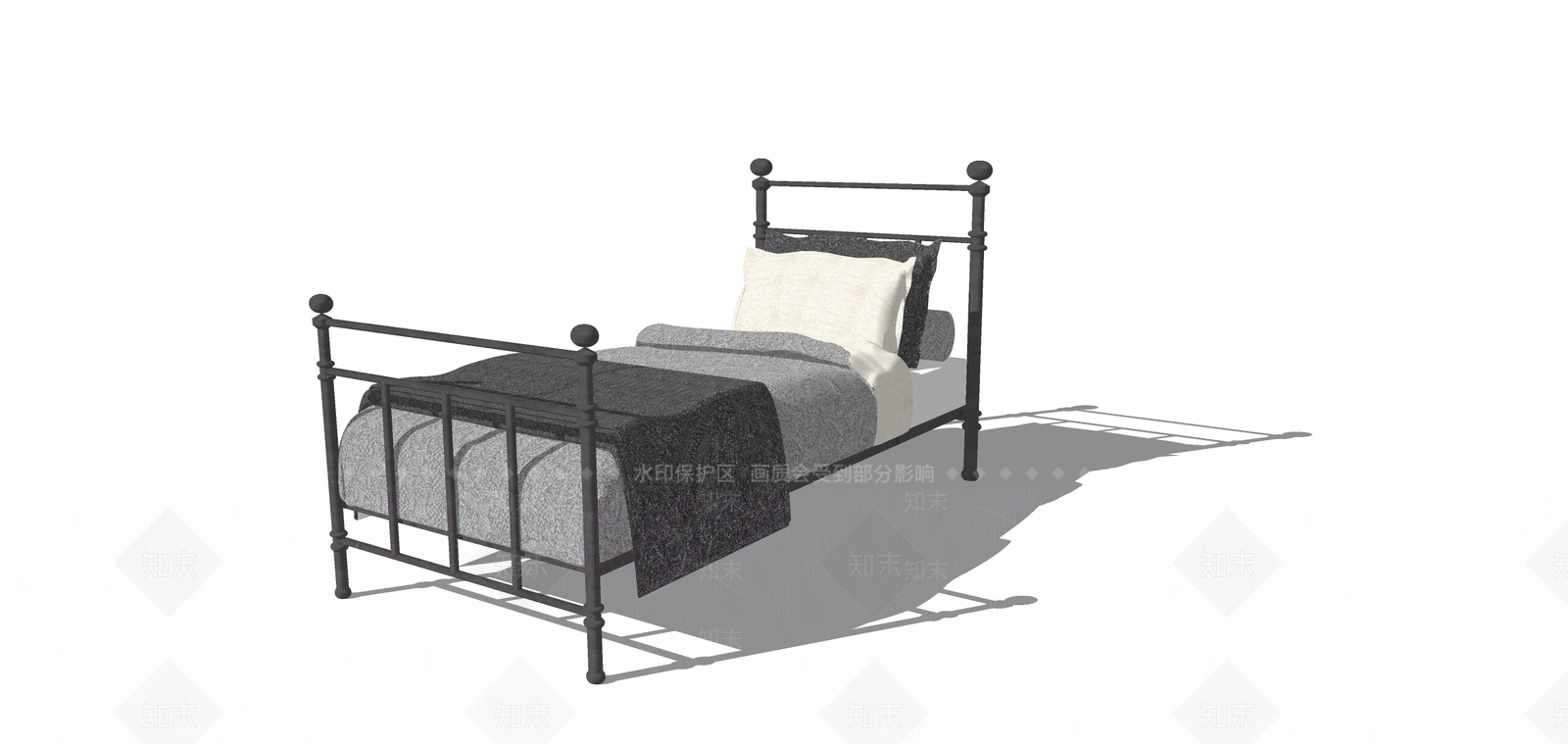 现代铁艺单人床SU模型下载【ID:1110319192】
