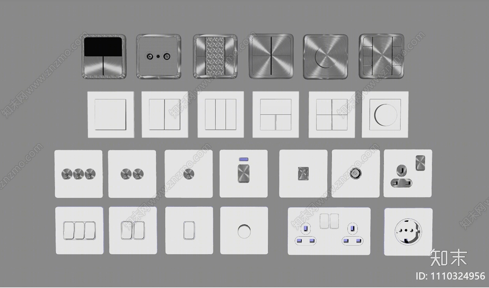 现代开关插座组合SU模型下载【ID:1110324956】