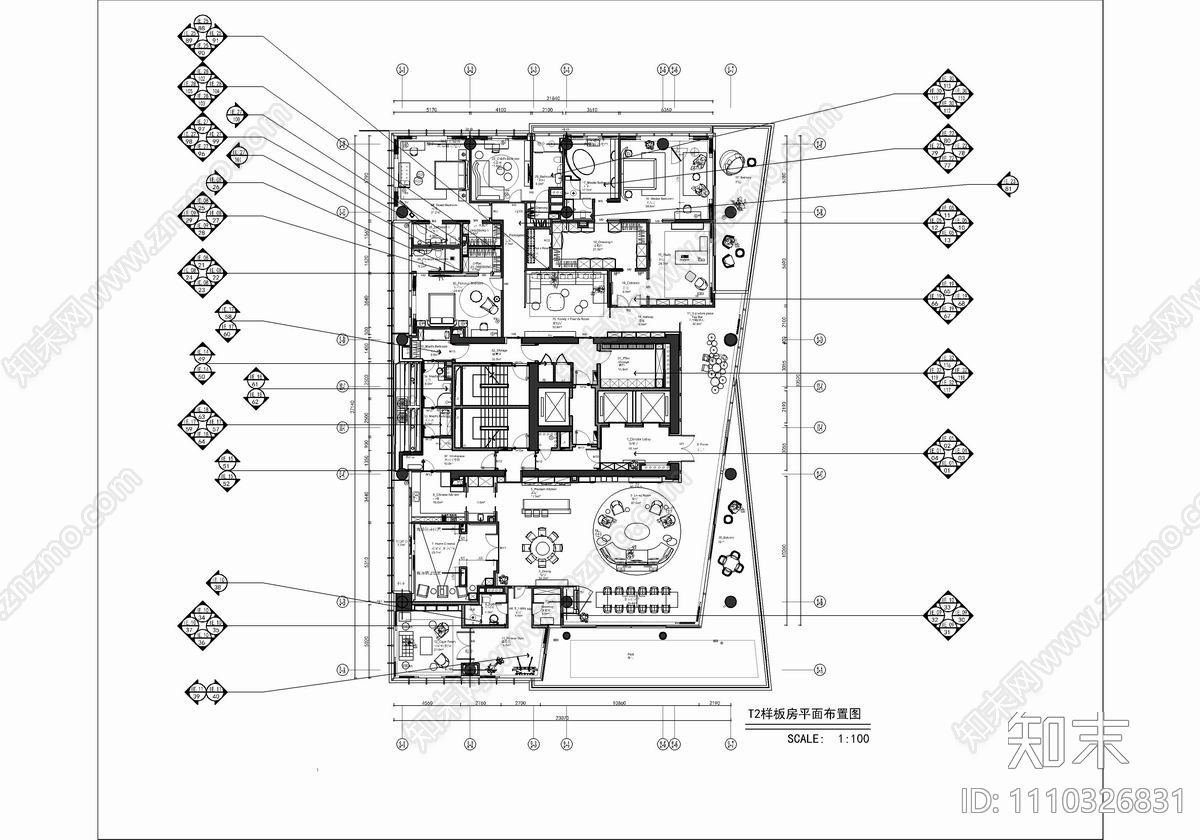 950㎡大平层豪宅CAD施工图cad施工图下载【ID:1110326831】