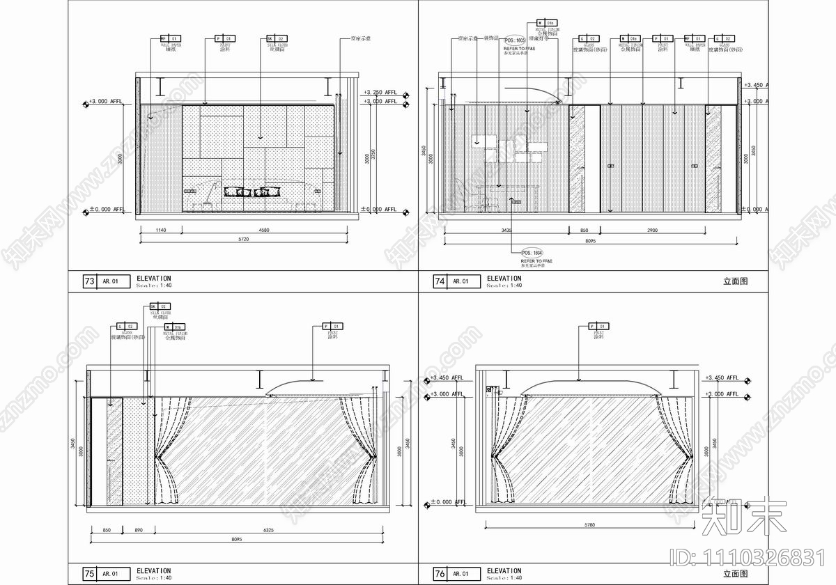 950㎡大平层豪宅CAD施工图cad施工图下载【ID:1110326831】