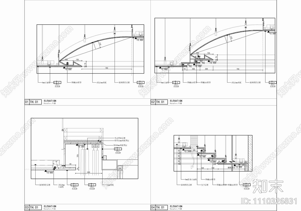 950㎡大平层豪宅CAD施工图cad施工图下载【ID:1110326831】