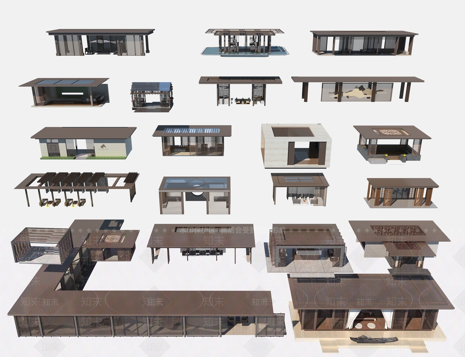 新中式廊架3D模型下载【ID:1110334020】