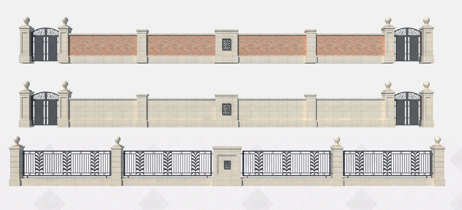 简欧铁艺围墙3D模型下载【ID:1110335024】