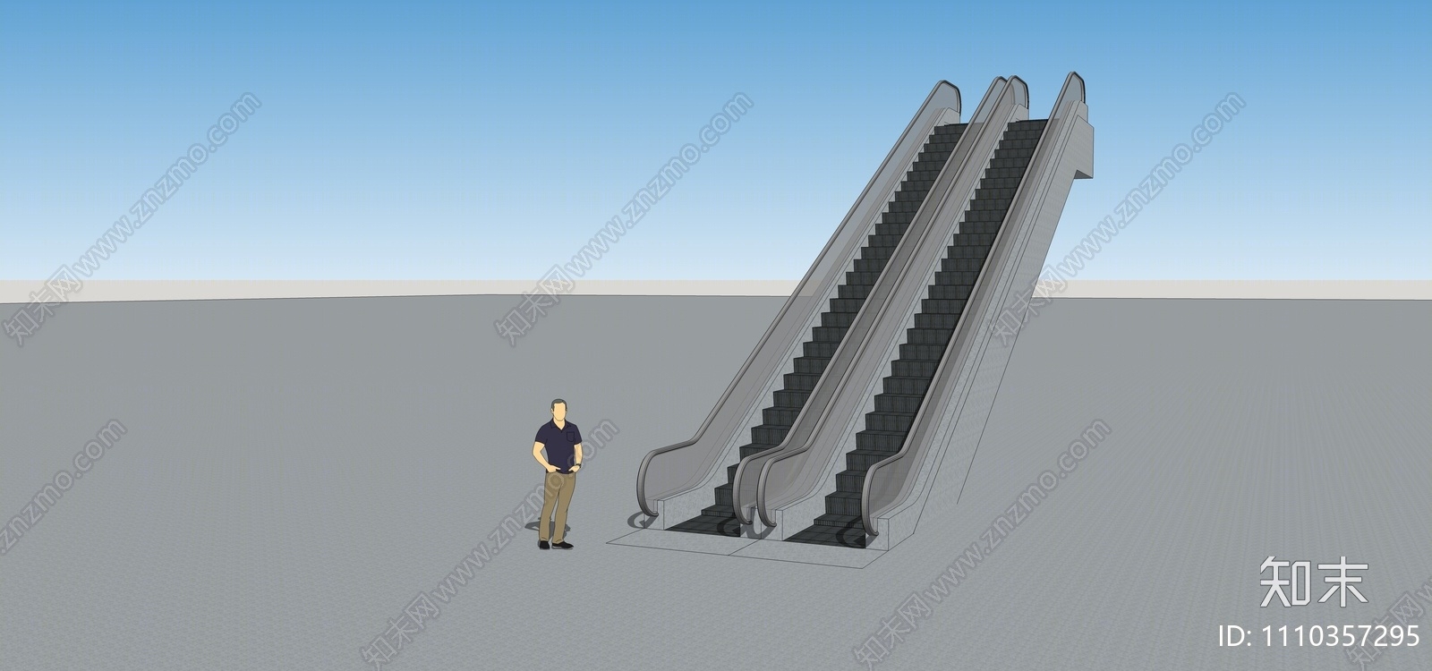 现代商场户外电动扶梯SU模型下载【ID:1110357295】