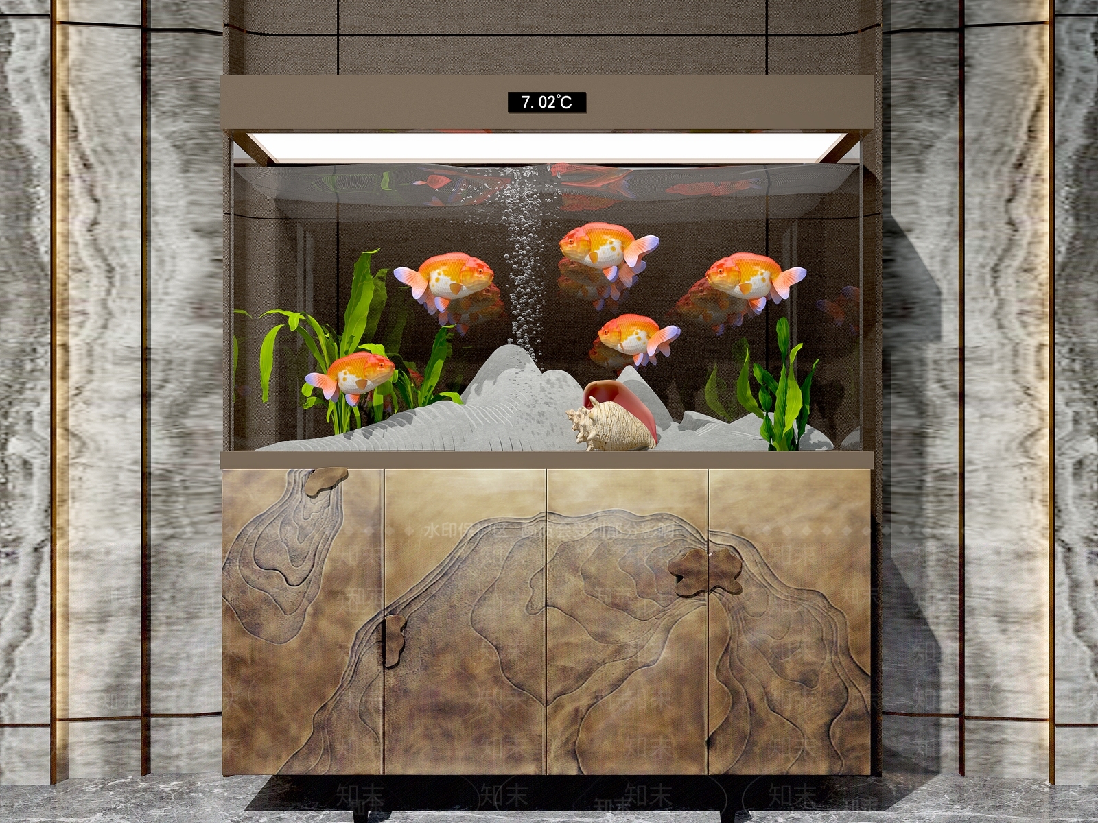 新中式鱼缸水族3D模型下载【ID:1110361185】