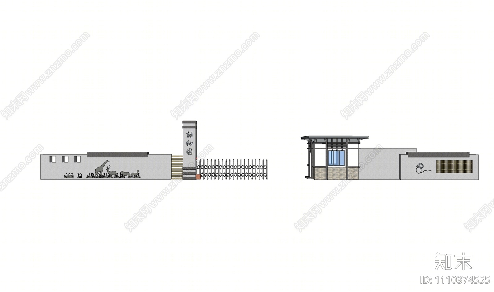 现代动物园入口大门SU模型下载【ID:1110374555】
