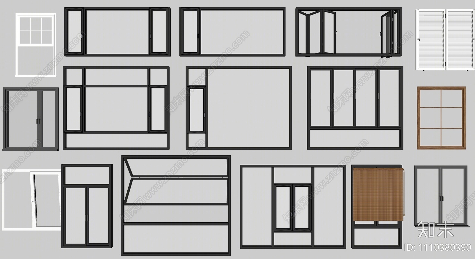 现代窗户组合SU模型下载【ID:1110380390】