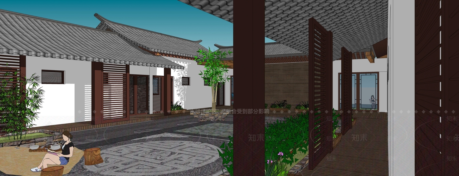 中式四合院SU模型下载【ID:1110383561】