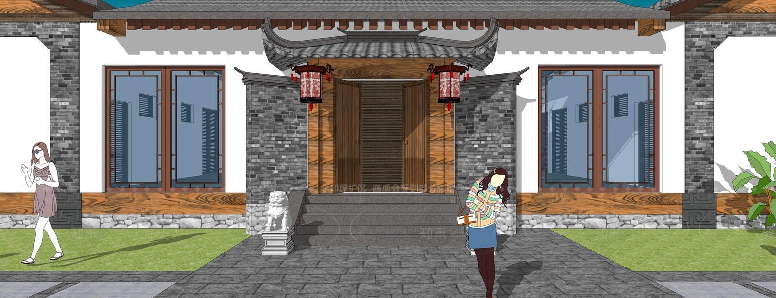 中式四合院SU模型下载【ID:1110383561】