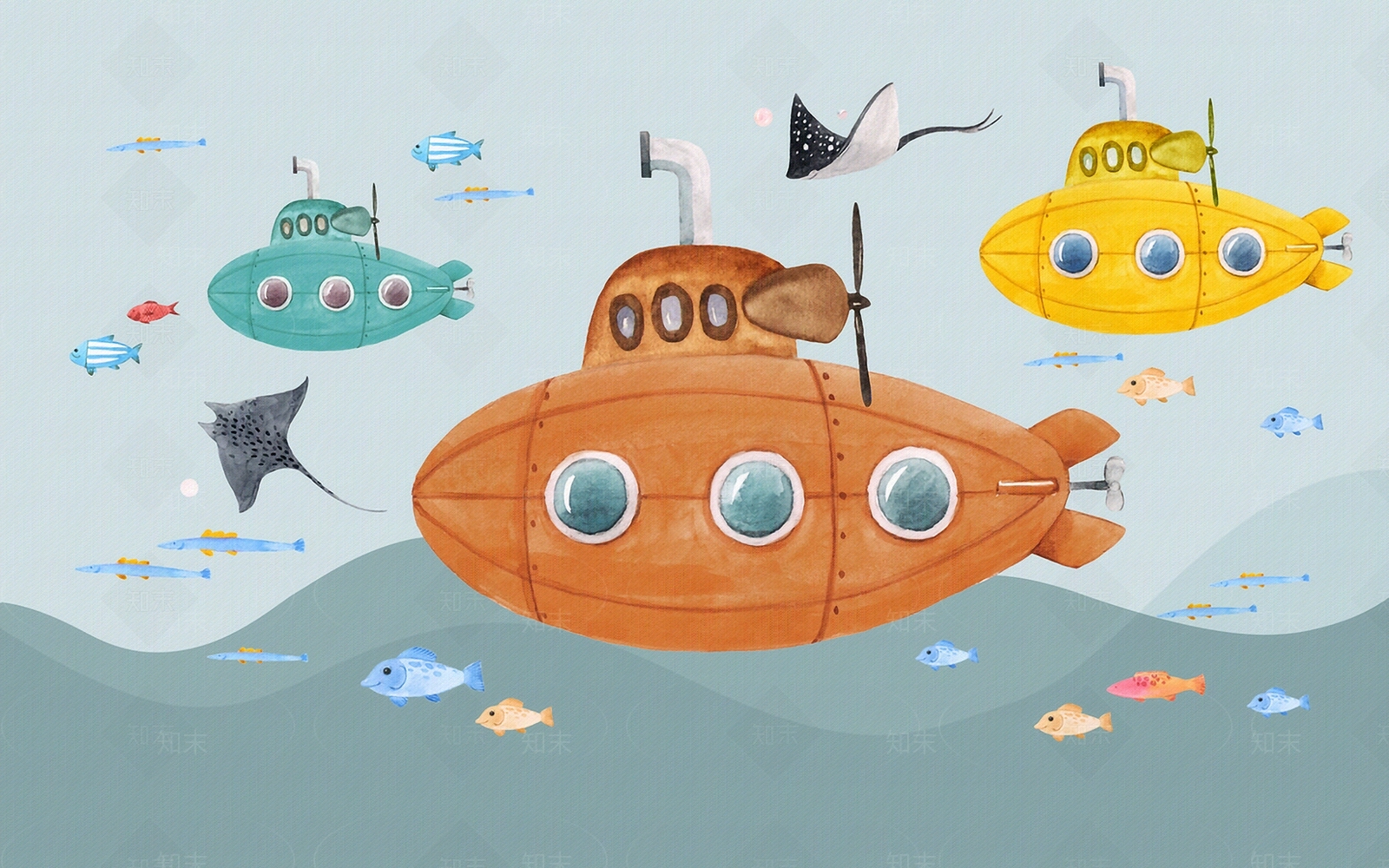 儿童海洋壁画贴图下载【ID:1110471358】