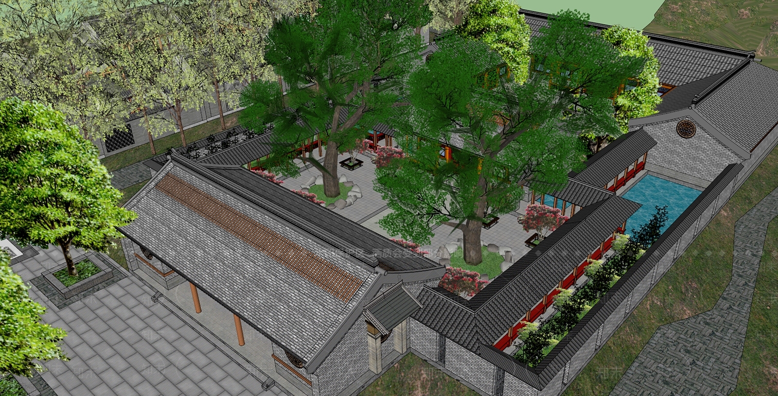 中式四合院SU模型下载【ID:1110385715】