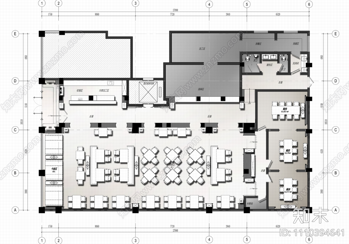 500㎡面馆CAD施工图cad施工图下载【ID:1110394641】