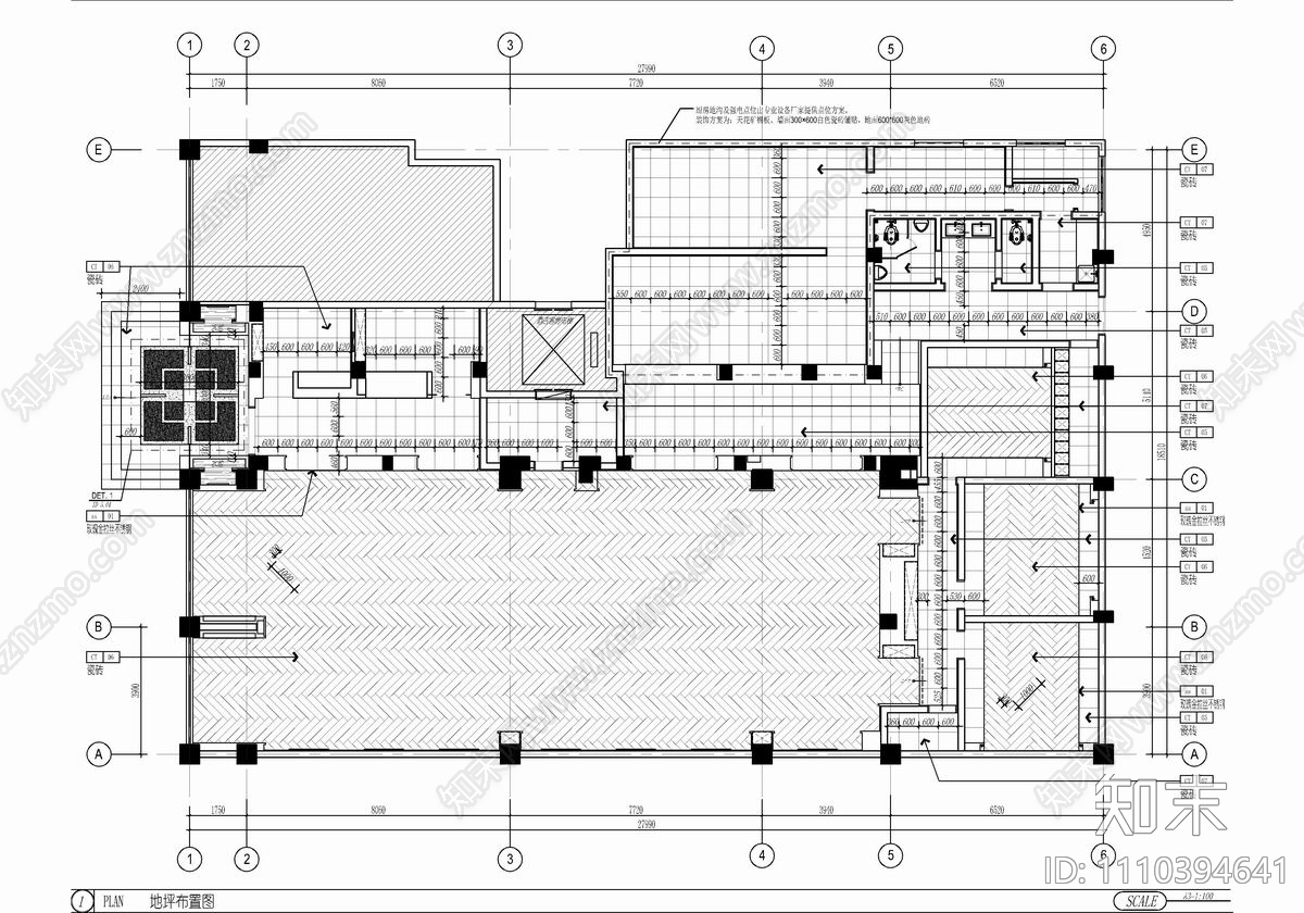 500㎡面馆CAD施工图cad施工图下载【ID:1110394641】