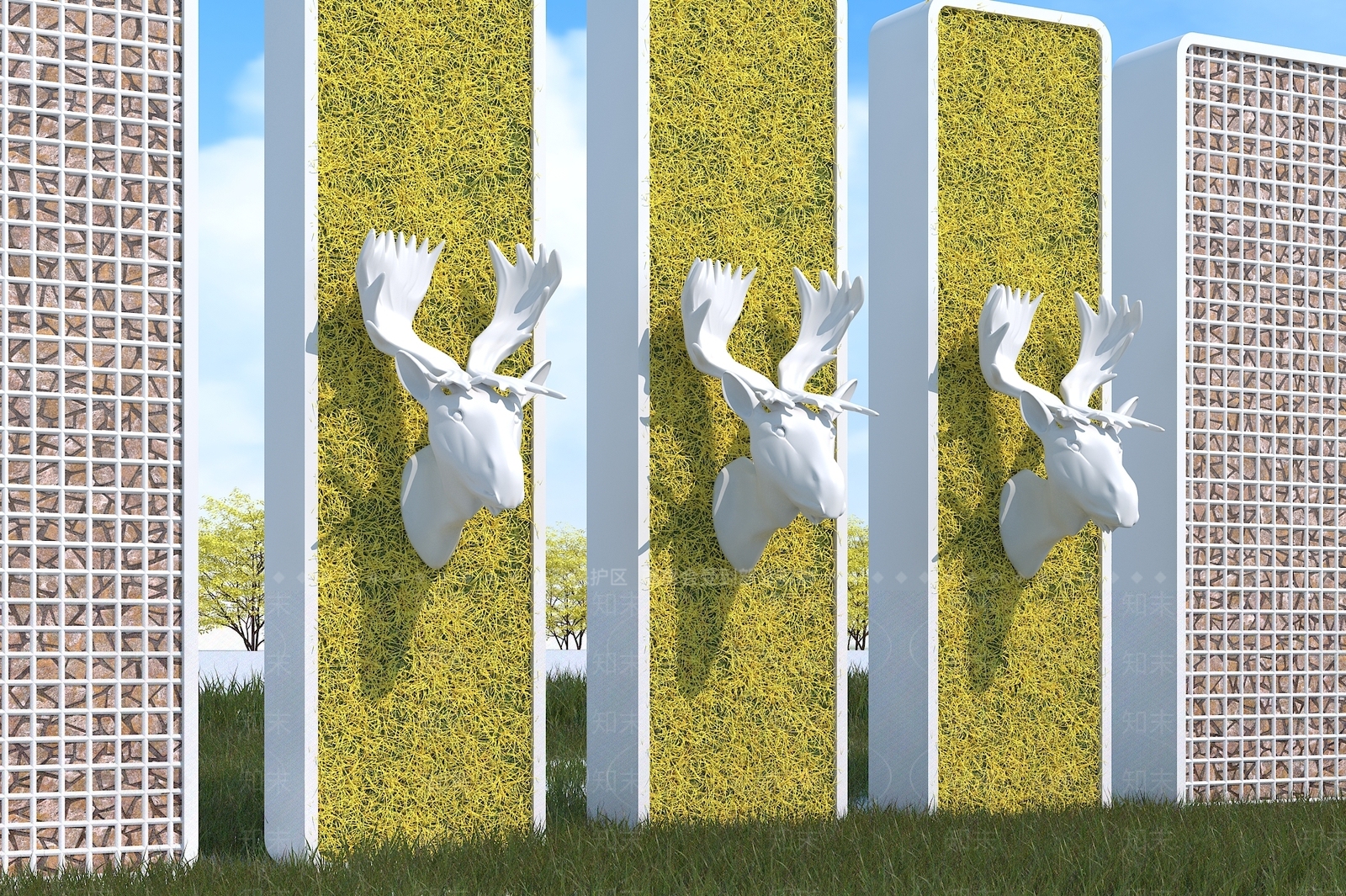 现代鹿头雕刻3D模型下载【ID:1110400594】