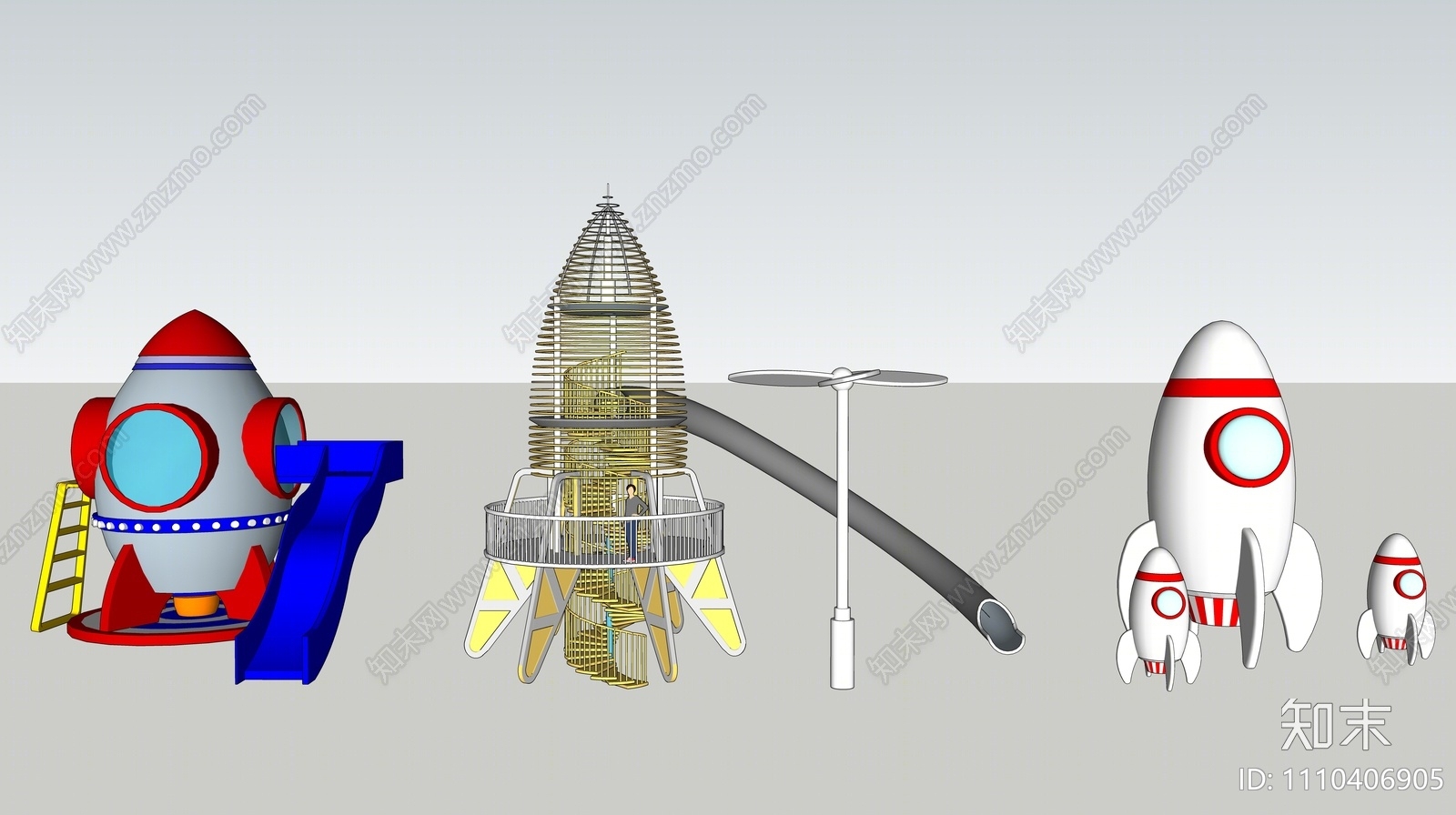 现代太空火箭儿童滑梯SU模型下载【ID:1110406905】