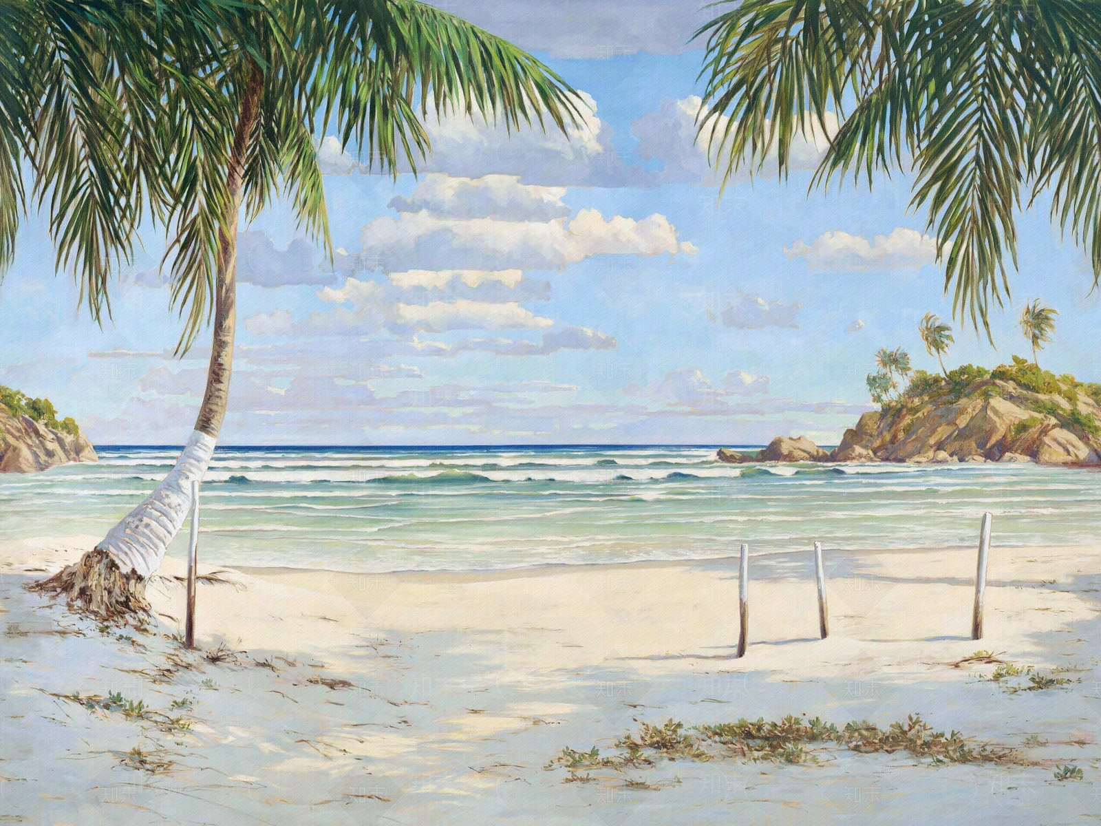 海滩风景壁画贴图下载【ID:1110416249】