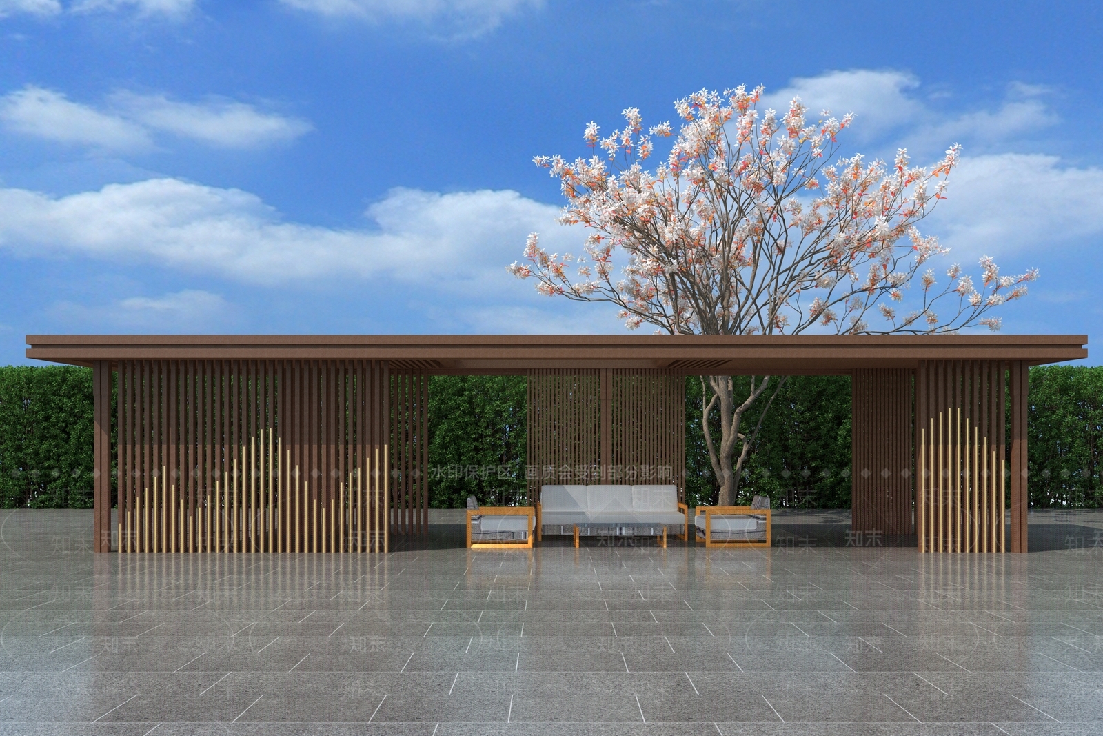 新中式休闲廊架3D模型下载【ID:1110416580】