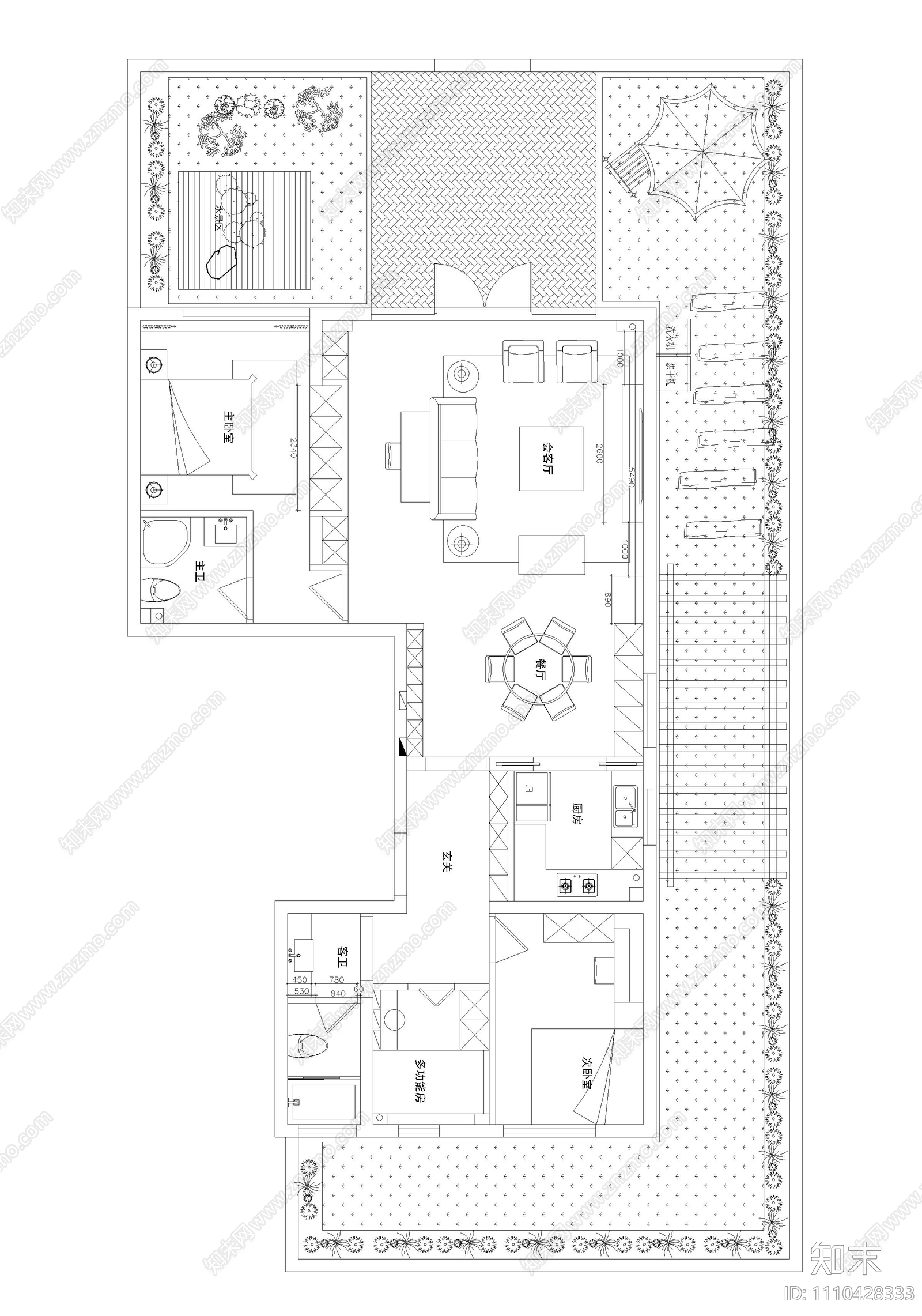 塘溪津门新中式150平米两室两厅cad施工图下载【ID:1110428333】