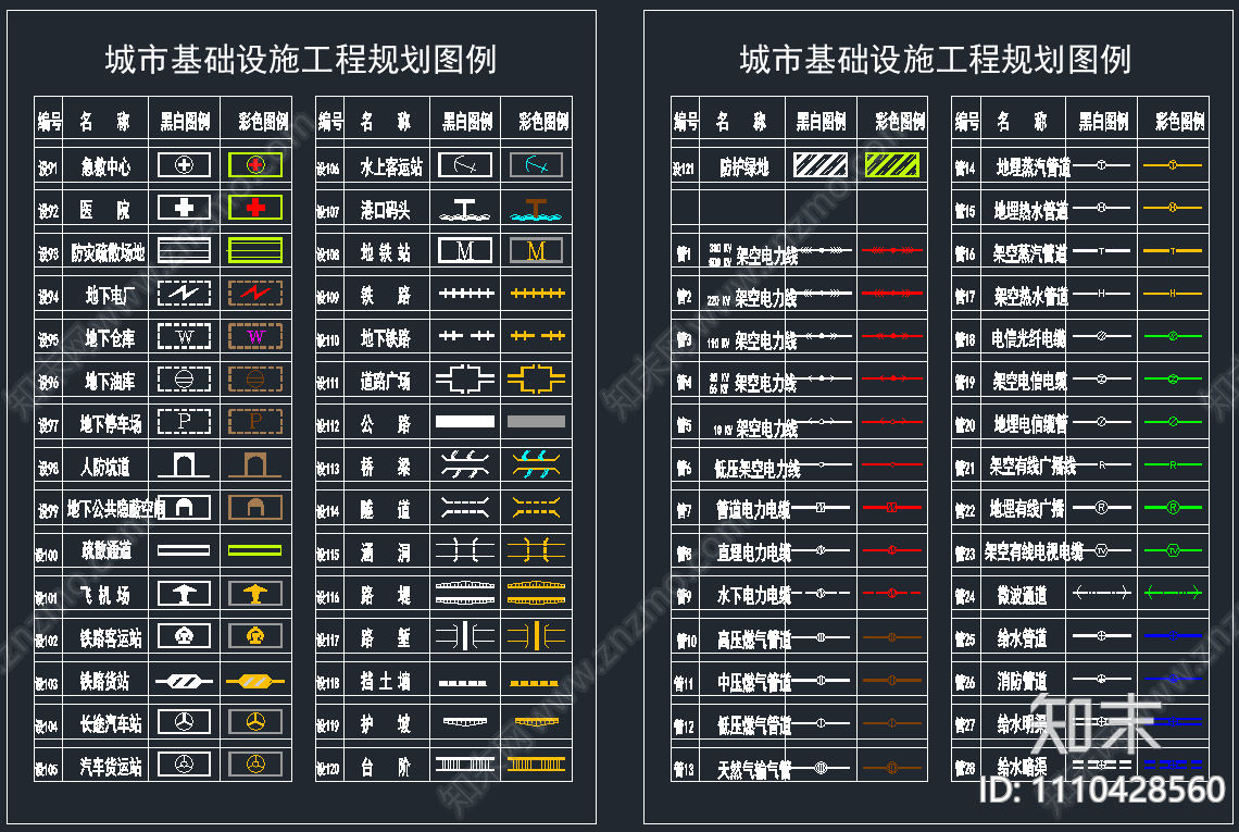 城市基础设施工程规划图例cad施工图下载【ID:1110428560】