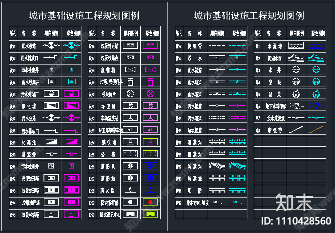 城市基础设施工程规划图例cad施工图下载【ID:1110428560】