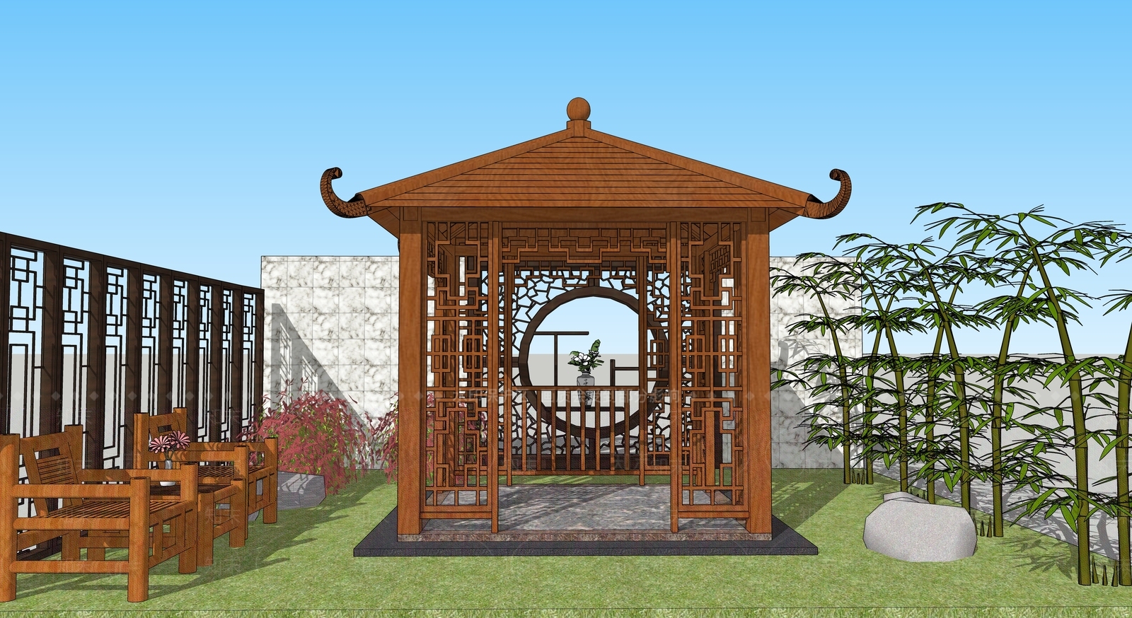 中式四角凉亭SU模型下载【ID:1110430356】