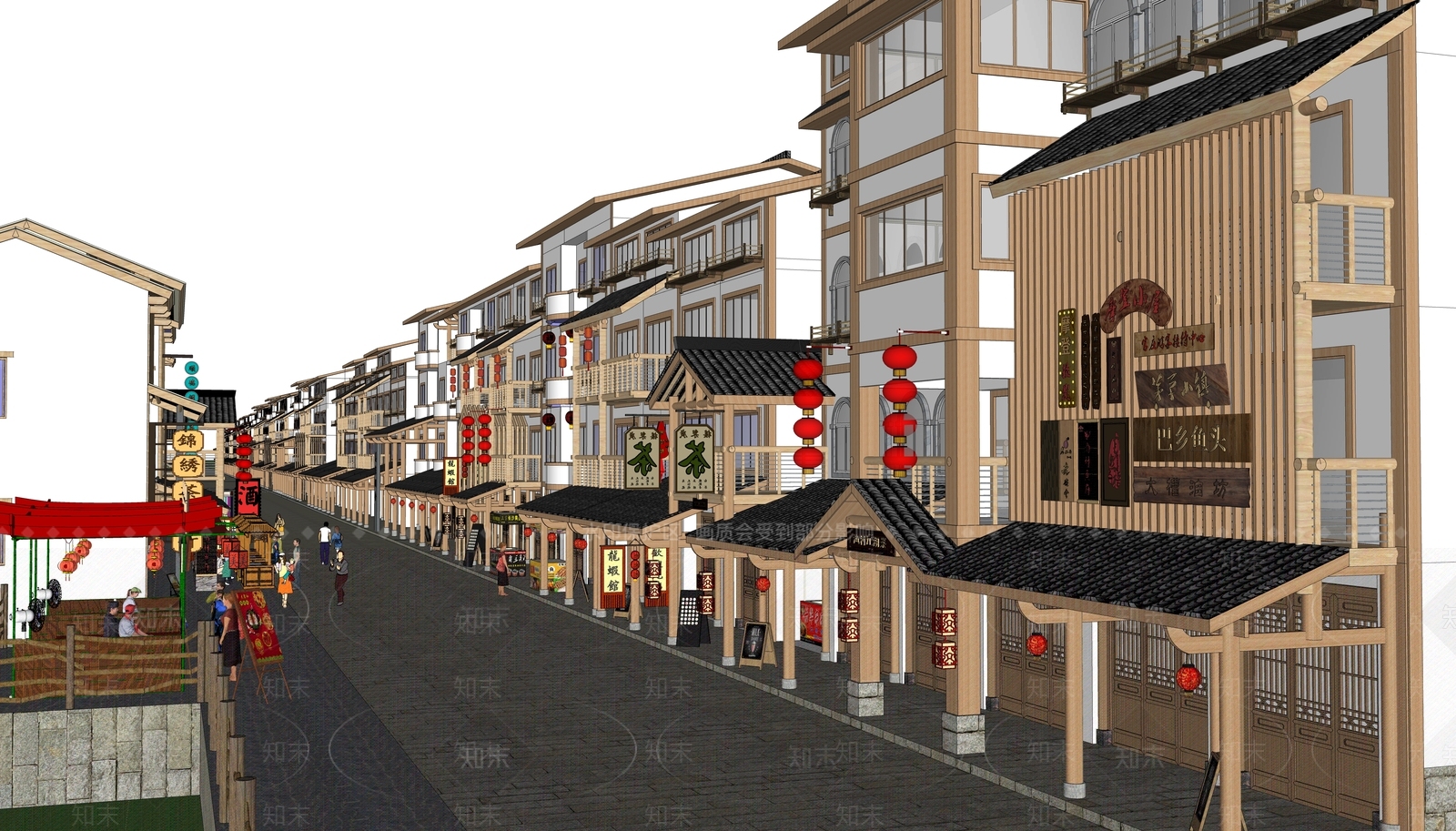 中式商业街SU模型下载【ID:1110442535】