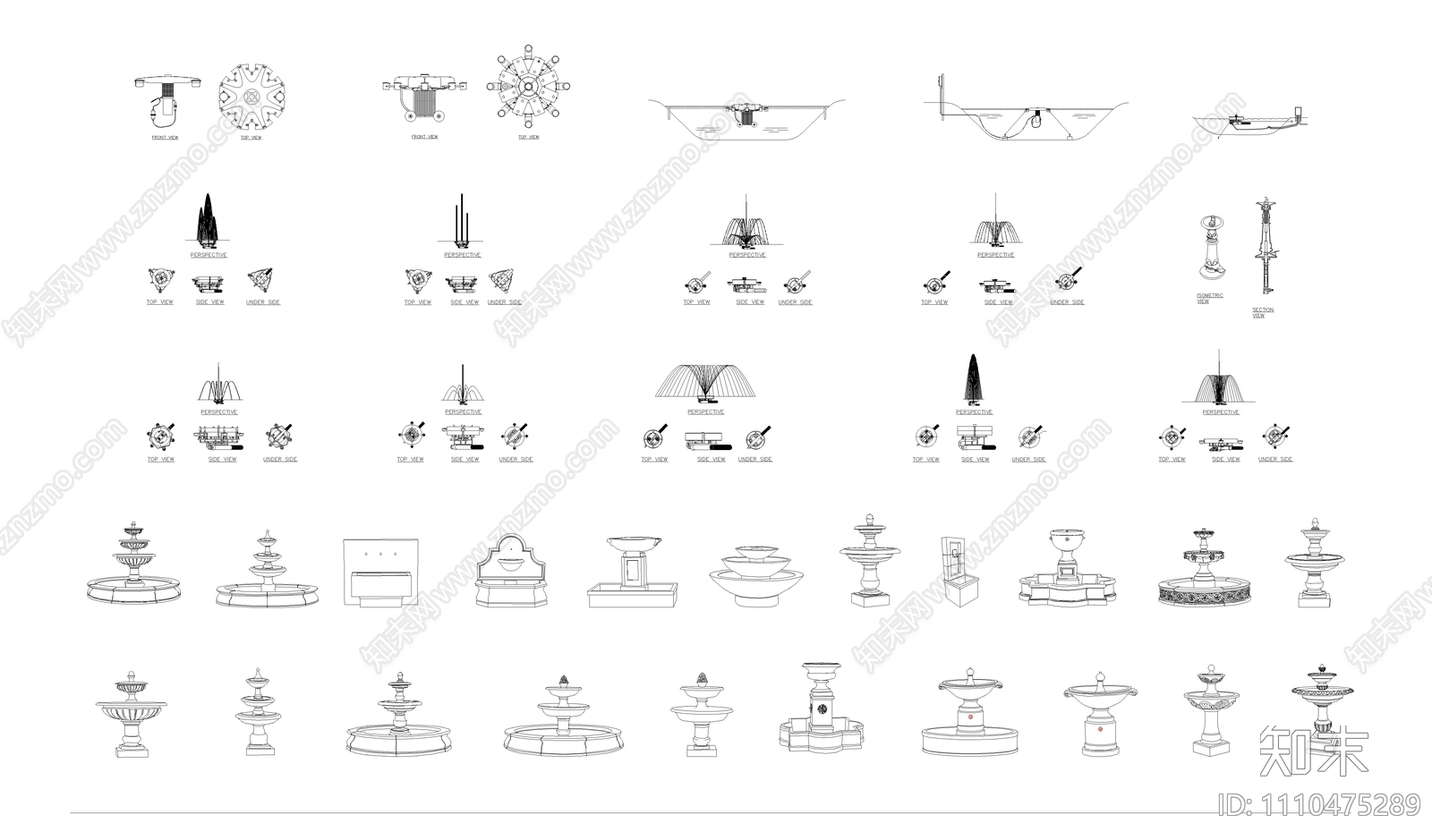 多种喷泉CAD图库施工图下载【ID:1110475289】