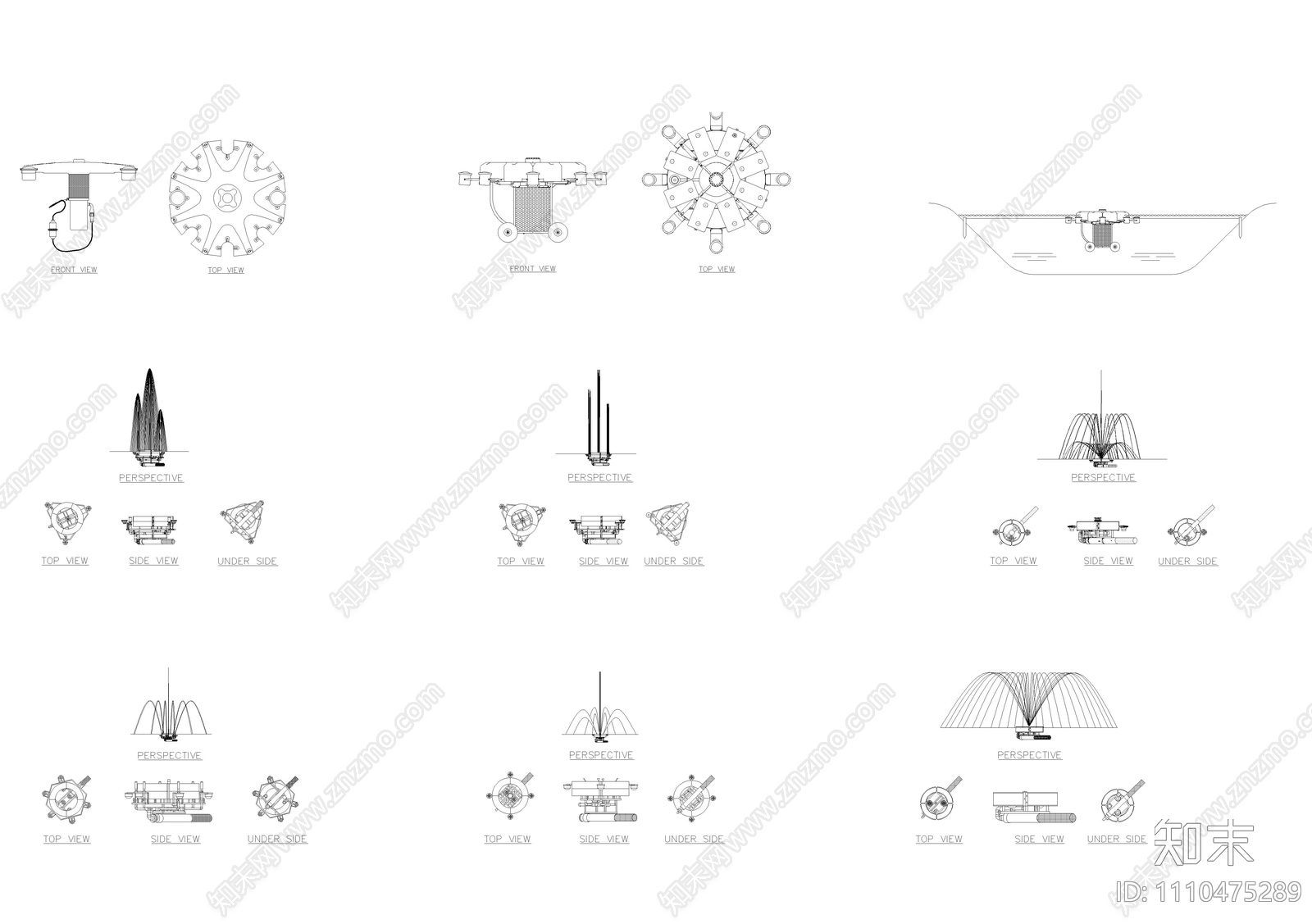 多种喷泉CAD图库施工图下载【ID:1110475289】
