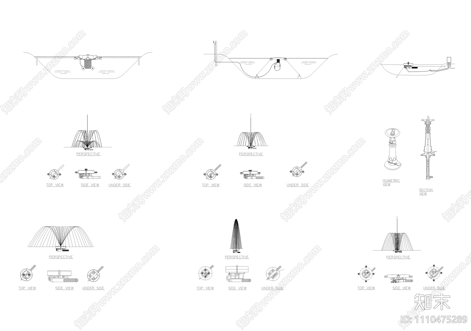 多种喷泉CAD图库施工图下载【ID:1110475289】