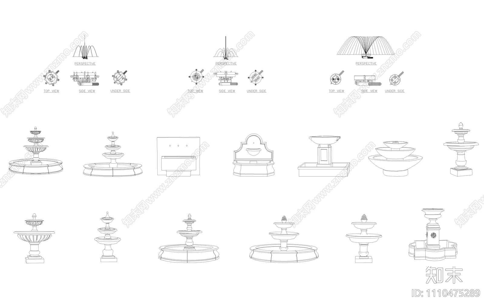 多种喷泉CAD图库施工图下载【ID:1110475289】