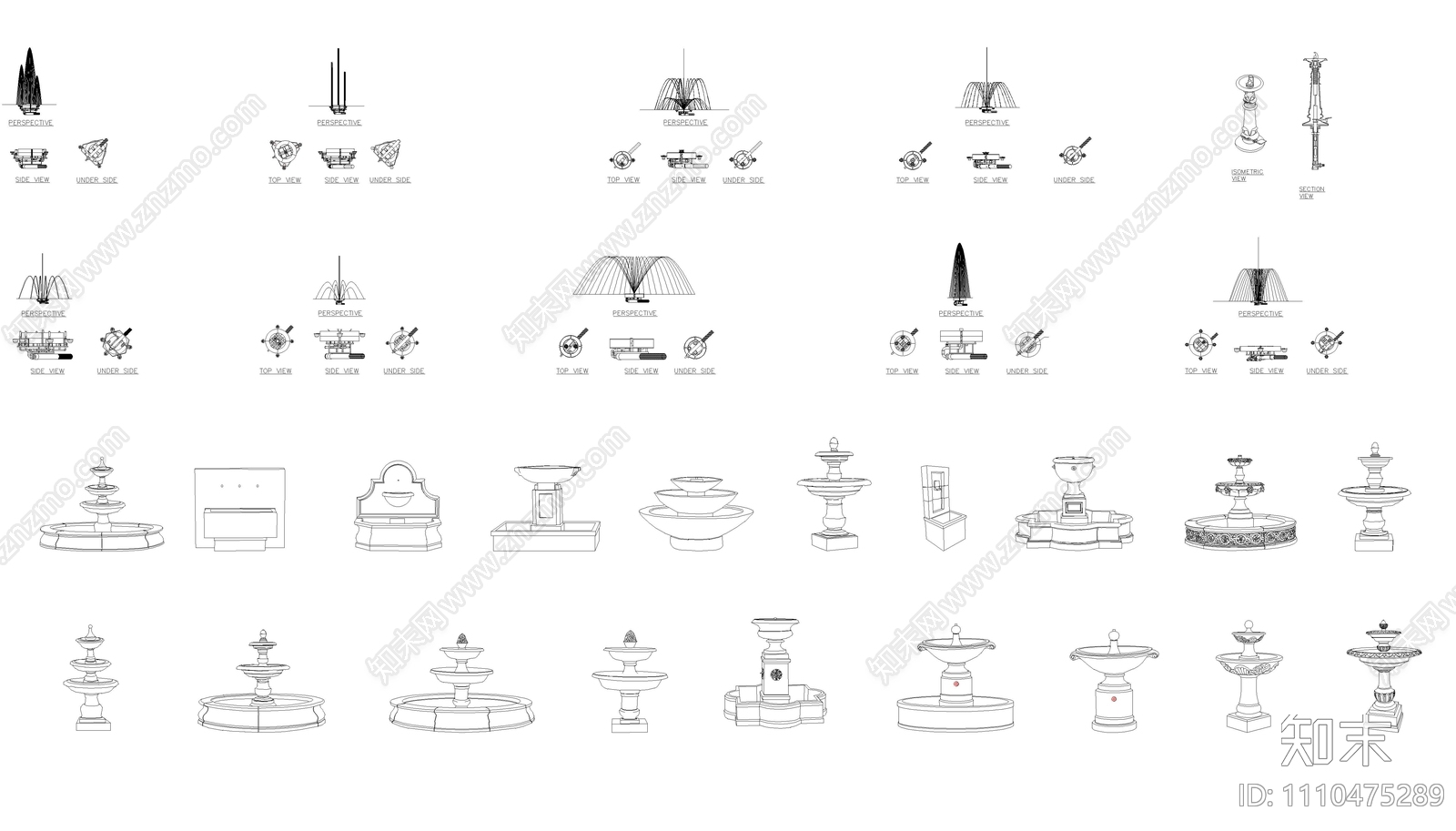 多种喷泉CAD图库施工图下载【ID:1110475289】