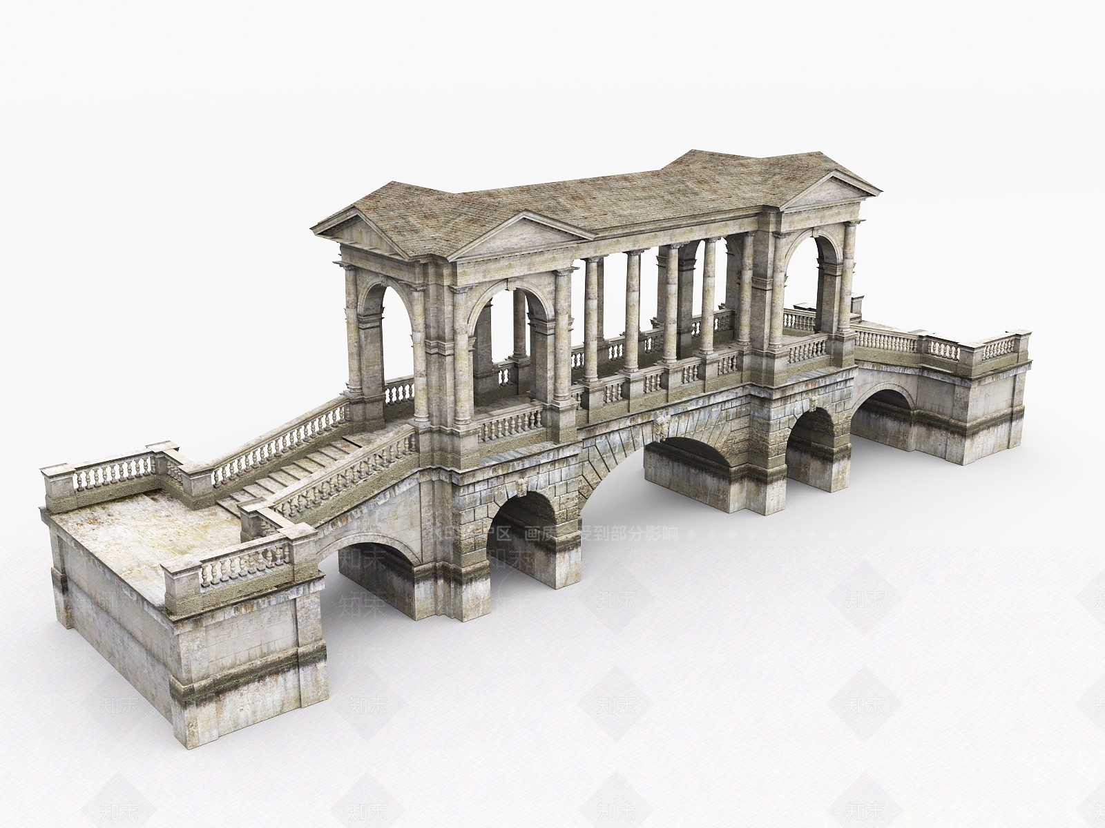 欧式古典拱形桥3D模型下载【ID:1110477784】