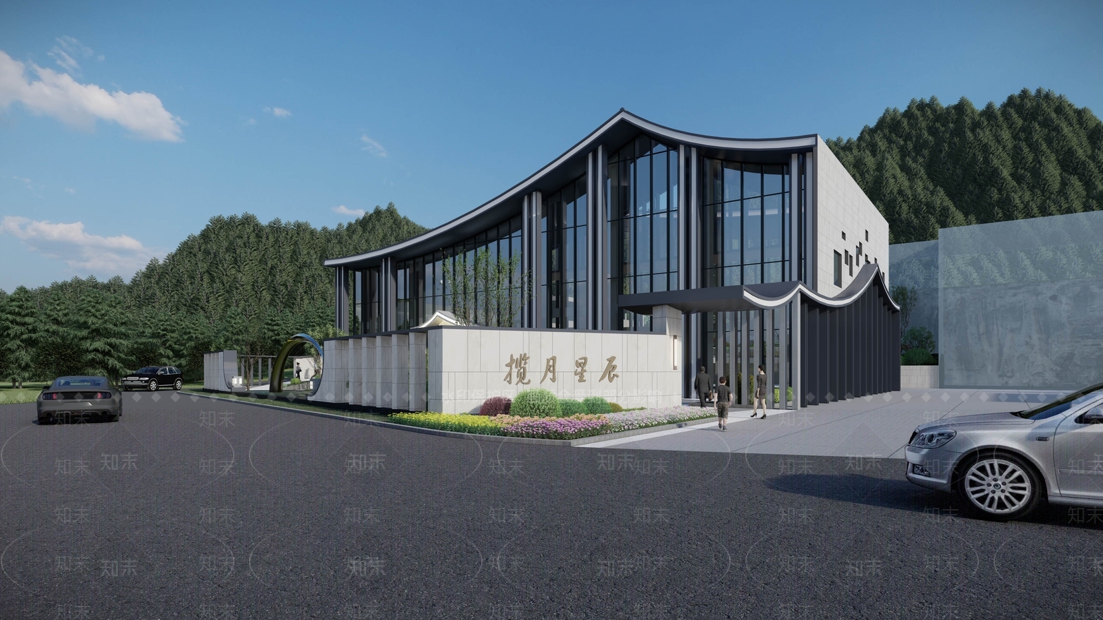 新中式售楼处建筑SU模型下载【ID:1110488147】