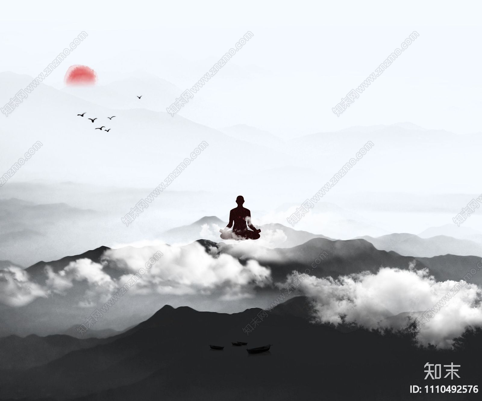 中式禅意山水水墨画psd免抠贴图下载【ID:1110492576】_【知末网贴图库】