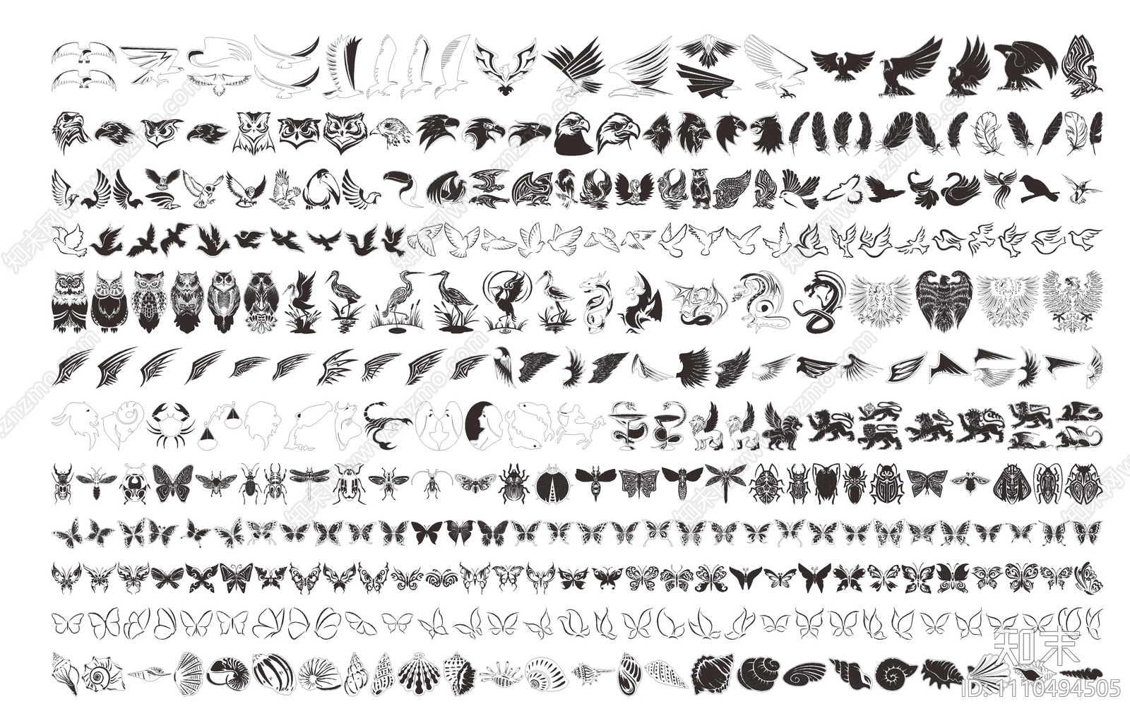 动物植物花纹CAD图库施工图下载【ID:1110494505】