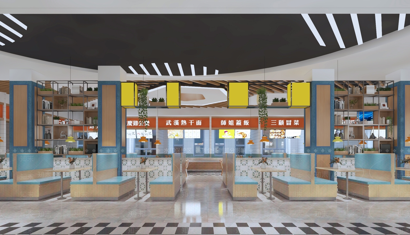 现代大学城美食广场3D模型下载【ID:1110499064】