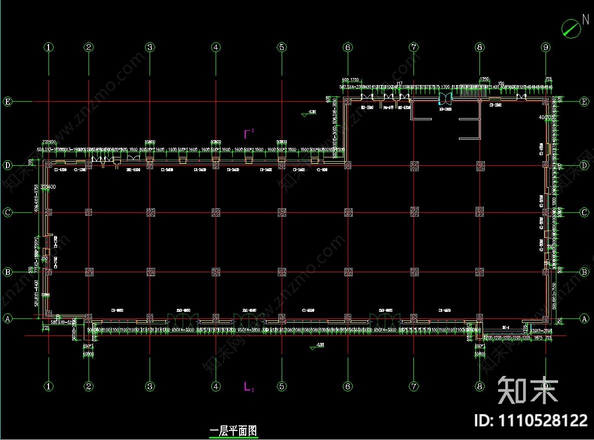 企业办公大楼建筑立面施工图cad施工图下载【ID:1110528122】