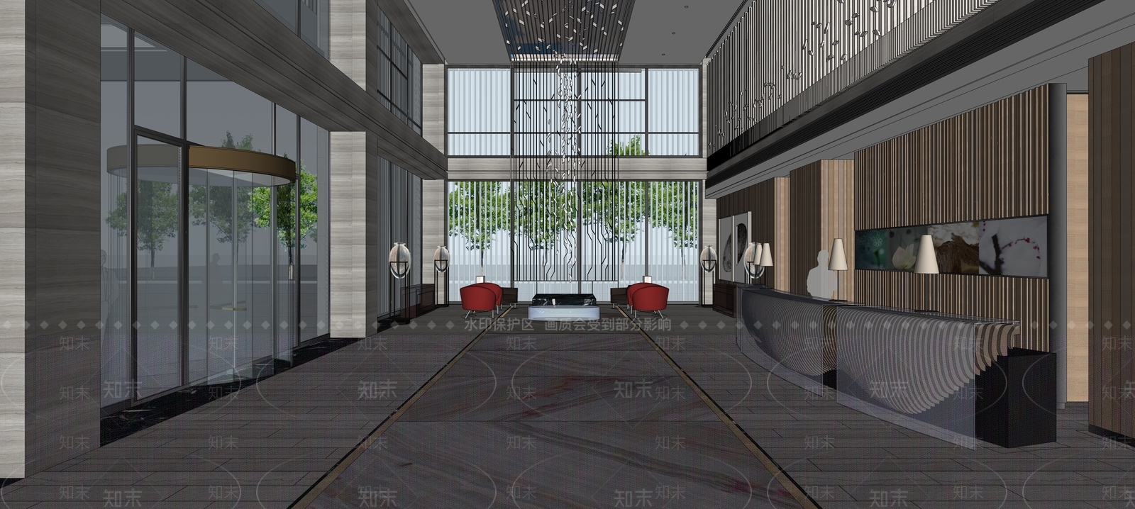 现代酒店大堂SU模型下载【ID:1110529836】