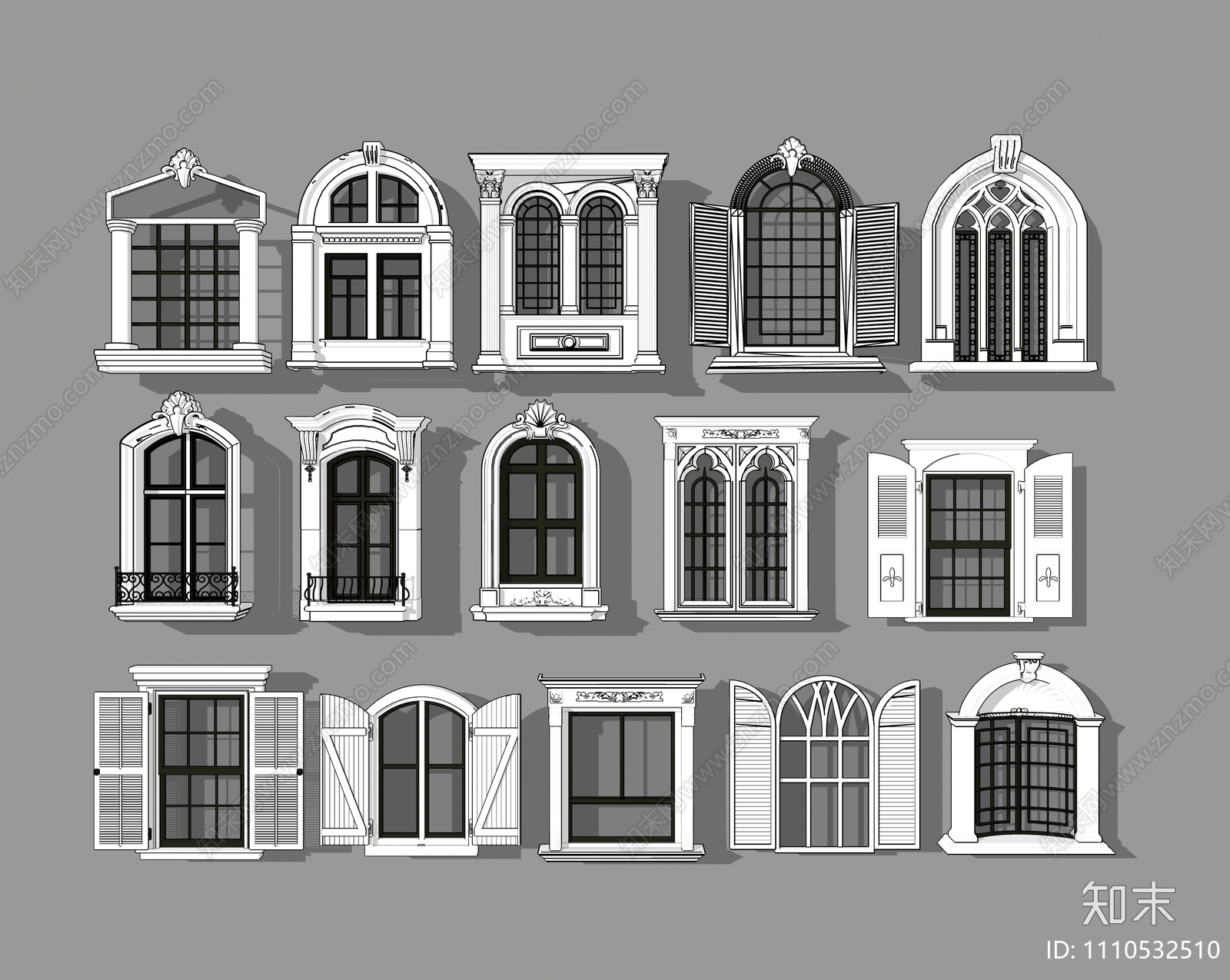 欧式窗户组合SU模型下载【ID:1110532510】