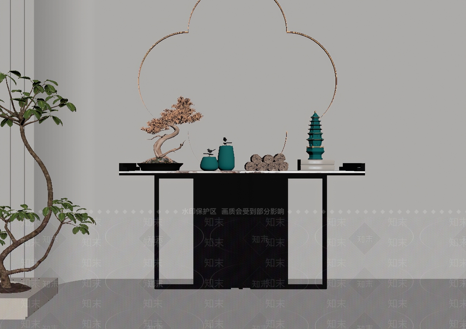 新中式端景条案SU模型下载【ID:1110533151】