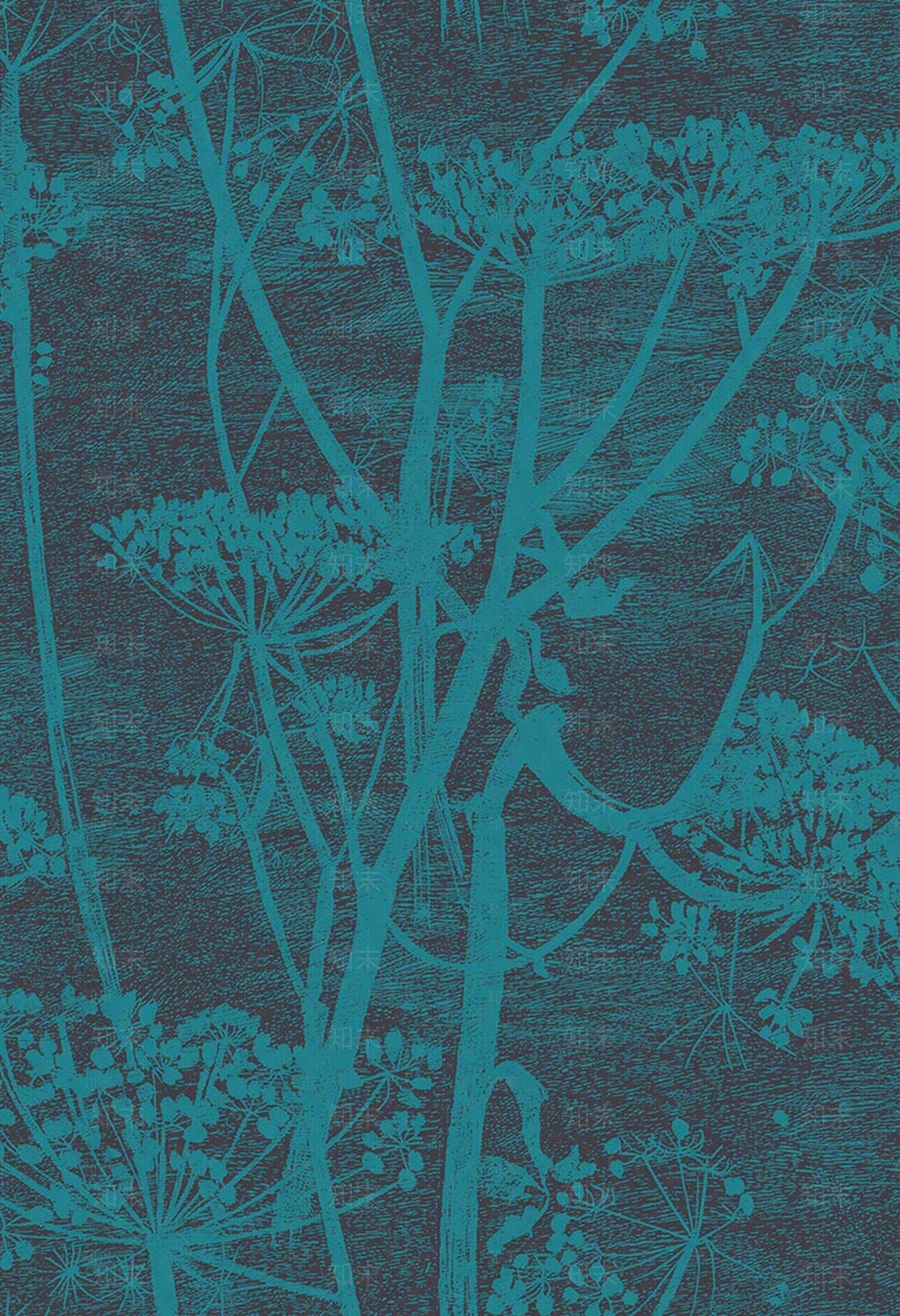 蓝色树枝植物印花壁纸贴图下载【ID:1110535741】